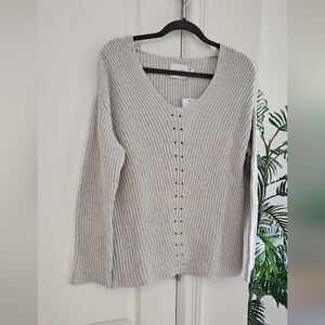 Nwt Allfenix Gray V-Neck Sweater with Textured Knit